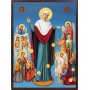 Icoana Maicii Domnului „Bucuria tuturor celor necăjiți” - lucru manual cu fundal albastru