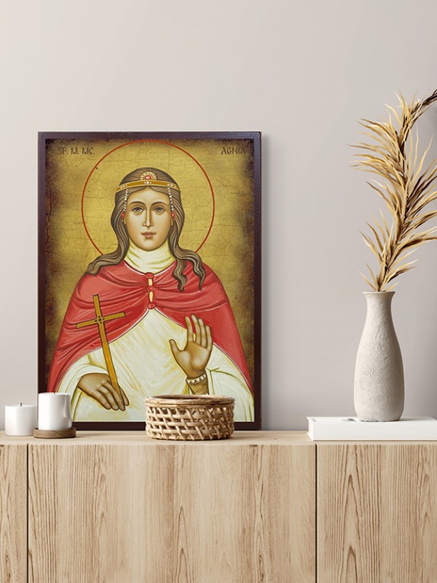 Icoana cu Sf. Agnia din Roma - aspect îmbătrânit autentic
