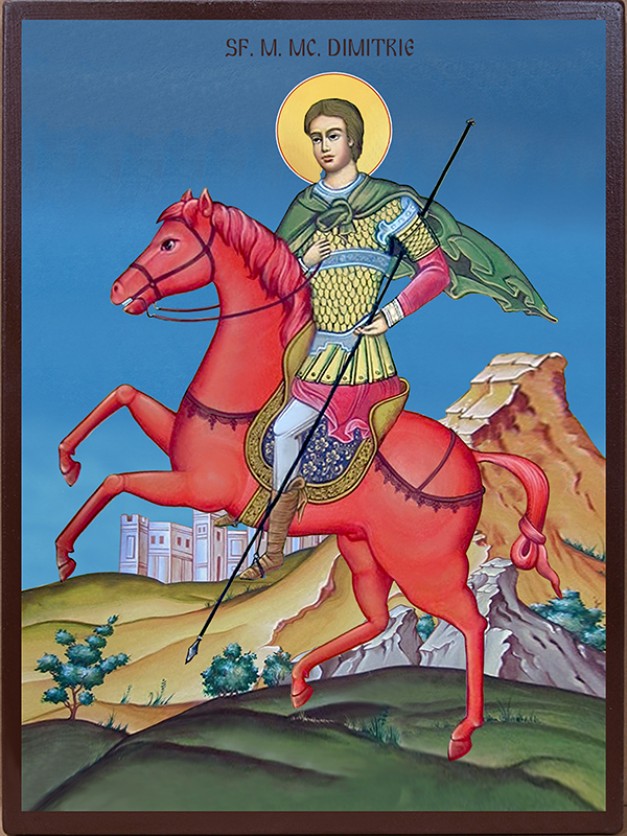 Icoana cu Sf. Mare Mucenic Dimitrie Izvorâtorul de Mir - manual lucrată