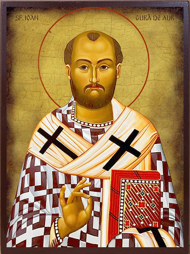 Icoana cu Sf. Ioan Gură de Aur - aspect îmbătrânit autentic