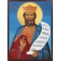 Icoana cu Sf. și Dreptul Iov, Mult Rabdatorul - lucru manual cu fundal albastru