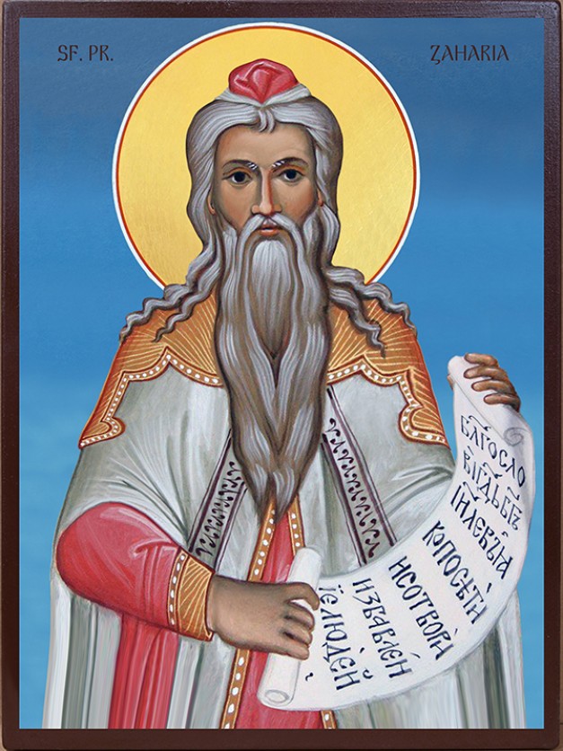 Icoana cu Sf. Proroc Zaharia - lucru manual cu fundal albastru