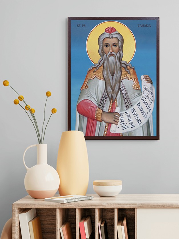 Icoana cu Sf. Proroc Zaharia - lucru manual cu fundal albastru