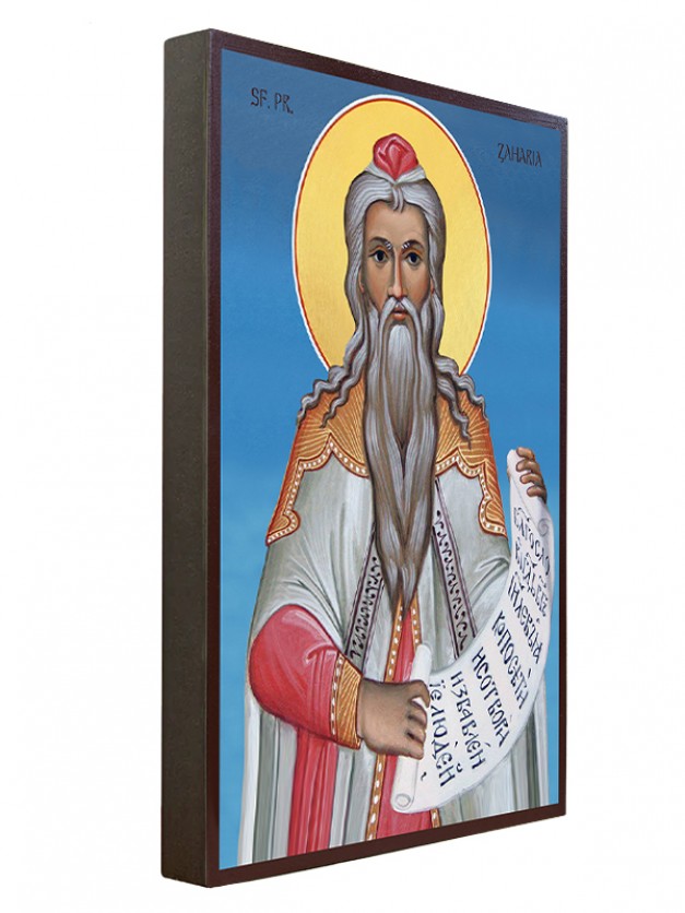 Icoana cu Sf. Proroc Zaharia - lucru manual cu fundal albastru