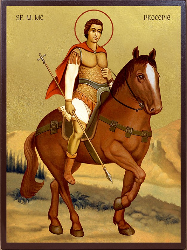 Icoana cu Sf. M. Mc. Procopie pe cal - fundal auriu
