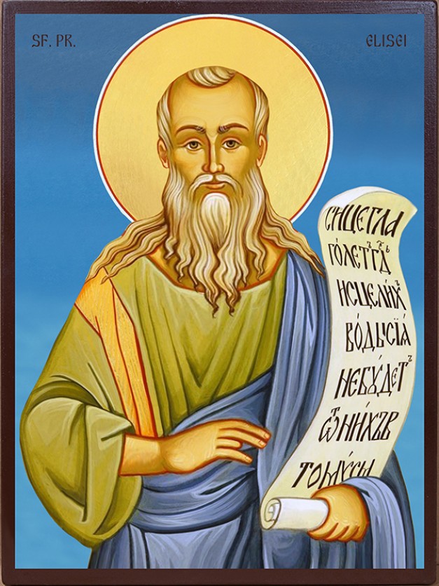 Icoana cu Sf. Proroc Elisei - lucru manual cu fundal albastru