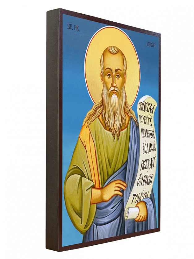 Icoana cu Sf. Proroc Elisei - lucru manual cu fundal albastru