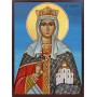 Icoana cu Sf. Tamara, regina Georgiei - lucru manual unicat cu fundal albastru
