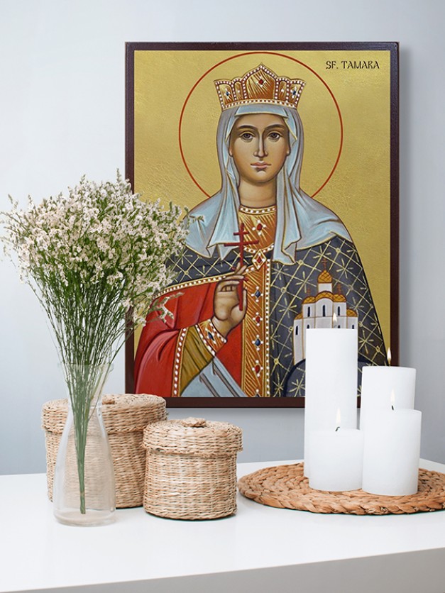 Icoana cu Sfânta Tamara, regina Georgiei - fundal auriu