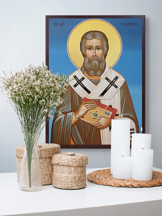Icoana cu Sf. Mucenic Valentin, Episcopul Umbriei - fundal albastru