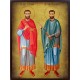 Icoana cu Sfinții Mucenici Doctori fără de arginți Cosma și Damian - patinată