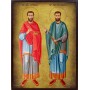 Icoana cu Sfinții Mucenici Doctori fără de arginți Cosma și Damian - patinată